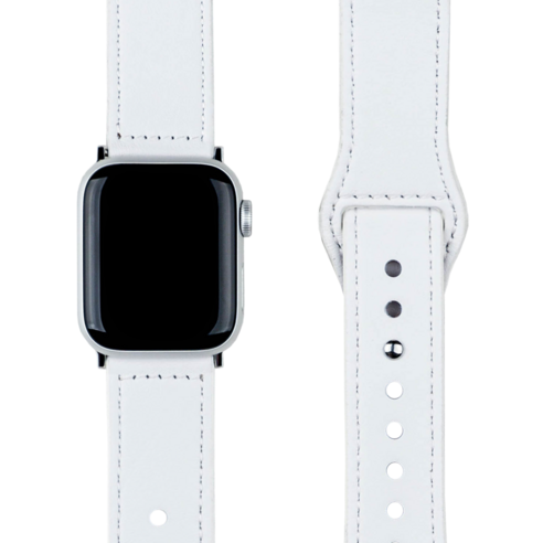 모할랩 애플워치 호환 가죽 단추 스트랩 + 보호필름, 04화이트, 46mm