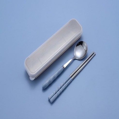 세 조각 스테인리스 밀 밀짚 식기 성인 숟가락 젓가락 포크 휴대용 귀여운 학생 여행용, 옵션1, 블루
