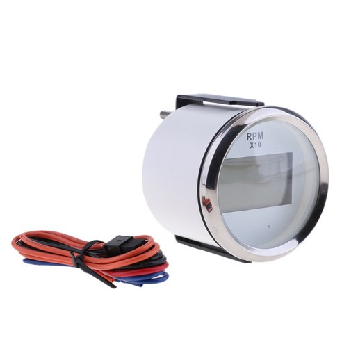 Ursmart 마린 보트 용 52mm 2 "디지털 디스플레이 타코미터 게이지, 화이트 크롬, 설명
