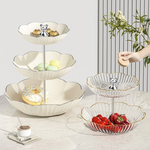 AMEGA 2단/3단 케이크 디저트 트레이, 화이트 3단, 1개