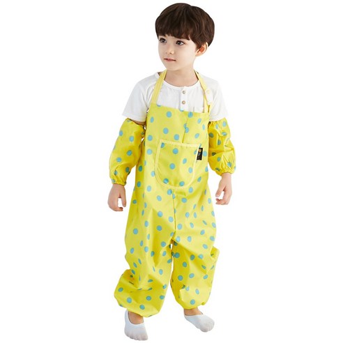 엘리몽 유아 미술가운 멜빵형, 옐로바탕 블루도트