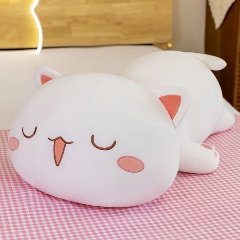 ANBER 고양이 바디필로우 성인애착인형, 스마일화이트
