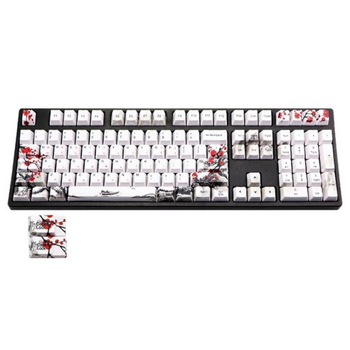 110 KEYS PBT KEYCAP 염료 - 승화 매화 벚꽃 체리 프로필 키 캡 DIY 기계식 키보드 KEYCAP 세트 한국어, 하나, 보여진 바와 같이