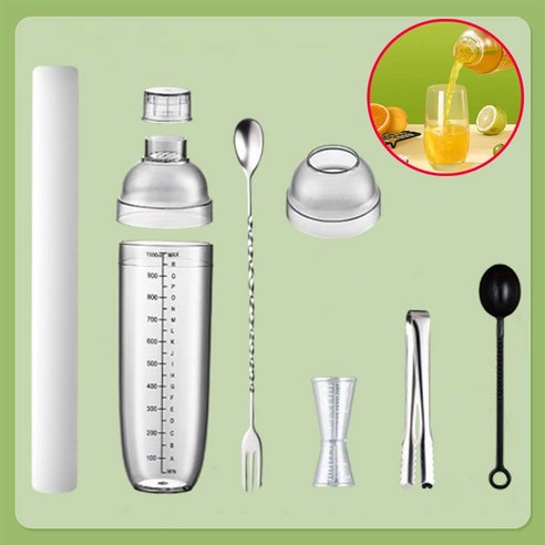 칵테일쉐이커 1000ml 세트 바텐더 세트 얼음스틱 아이스 해머 칵테일 지거 계량컵 바텐더도구, STYLE-2(7개 세트), 4개