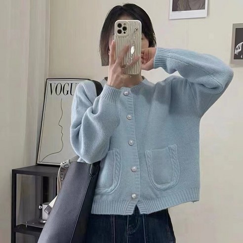 데이프렌즈 진주 단추 가디건 데일리 여성용 니트