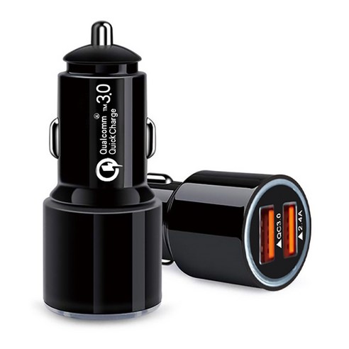 차량 충전 qc3.0 듀얼 USB 차량 충전 2.4a 차량용 고속 충전기, 블랙(오프백)
