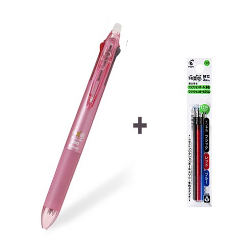 파이롯트 지워지는 프릭션 3색 0.5mm 볼펜/리필심 세트, 3색 0.5mm 소프트핑크1개+리필심(혼합3개입)1개
