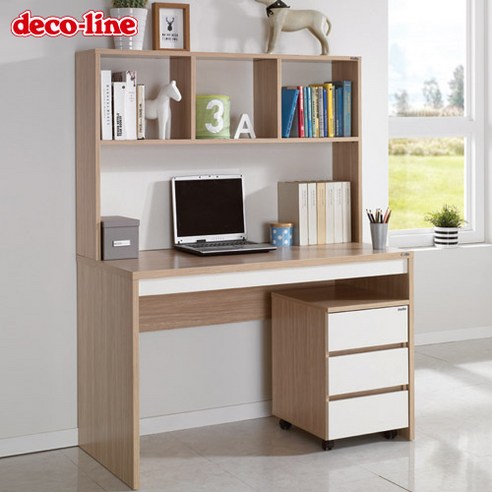데코라인 라떼 책상세트(책상+상단책장+이동서랍)