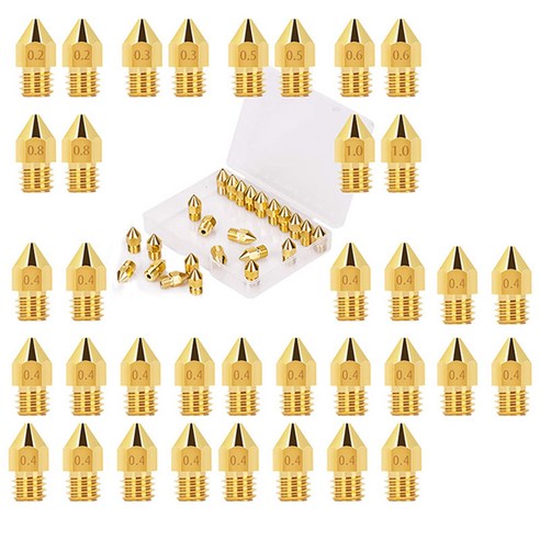 Xzante 36피스 압출기 노즐 3D 프린터 MK8 0.2 Mm 0.3 0.4 0.5 0.6 0.8 1.0 Mm(무료 보관함 포함), 노란색