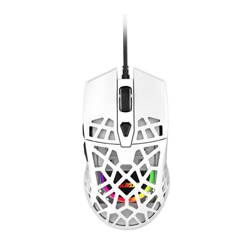 초경량 RGB 유선 벌집형 게임용 마우스 고정밀 12 400 DPI 광 센서, 화이트, 127x66x38.4mm, 플라스틱