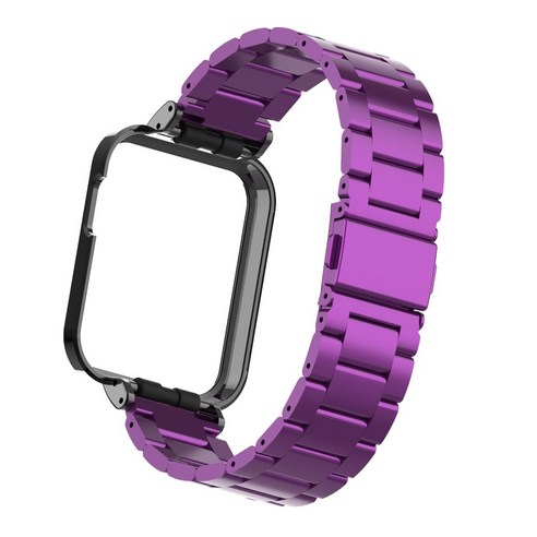 케이스 + 스트랩 Xiaomi Mi Watch Lite 스테인레스 스틸 금속 팔찌 Redmi 시계 스트랩 손목 밴드 시계 밴드 Mi Watch Lite, Purple, for Redmi Watch