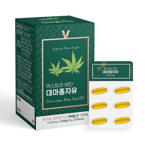비카인 독일산 엑스트라버진 유기농 대마종자유 100% 식물성 30캡슐, 5개