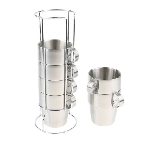 6Pcs 열 여행 머그 스테인레스 스틸 절연 커피 물 차 컵 300ml, {"사이즈":"9.5x8.5cm"}, {"수건소재":"스테인레스 스틸"}, 실버