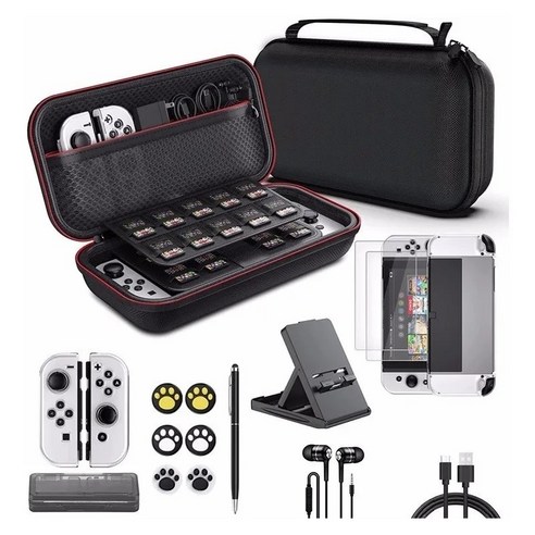 NINTENDO SWITCH OLED 게임 콘솔 보관 가방 보관 가방 보호 케이스 게임 팩 보호 셸, Black