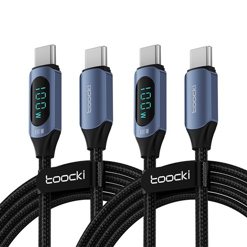 TOOCKI 알루미늄 합금으로 디스플레이 C-C 100w 고속 충전케이블, 2m, 블루, 2개