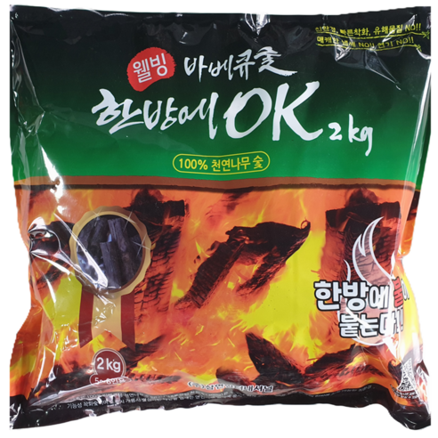 한방에OK 간편점화 착화숯 캠핑 숯불 바베큐 구이용 번개탄 대용, 2kg 2개, 1개