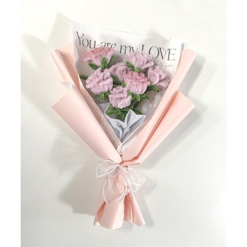 모루 꽃다발 DIY 포장세트 3가지 꽃 만들기 카네이션 튤립 장미 모루플라워 스승의날 어버이날 기념일, 연보라 꽃다발 포장세트, 1개