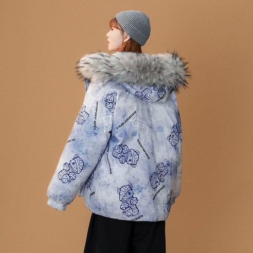 YY 베어 코튼 패딩 자켓 특대 여성 트렌디 겨울 느슨한 한국어 스타일 두꺼운 면화 패딩 자켓 코튼 패딩 코트