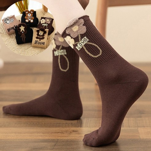 사랑스러운 디자인과 편안한 착용감, 패션리더 입체 곰돌이 & 꽃 양말 세트로 발끝까지 스타일을 완성하세요.