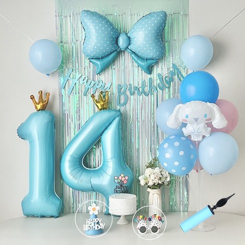 연지마켓 시나모롤 산리오 생일풍선 파티세트, 블루풀세트(블루숫자 14)