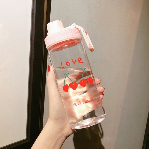 [LM] 500ml 플라스틱 물병 투명/반투명 병 귀여운 물병 카톤 딸기 물병 전화 스탠드 휴대용, 10_500ml