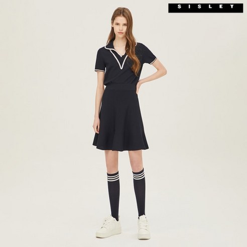 시슬리 시슬리 [ACTIF] 브이 배색 라인 카라 원피스 SAK