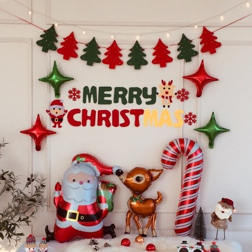 파티프렌즈 크리스마스 풍선 세트 가랜드 홈파티 (앵두전구 포함), 기본세트B+루돌프+산타+지팡이, 1세트
