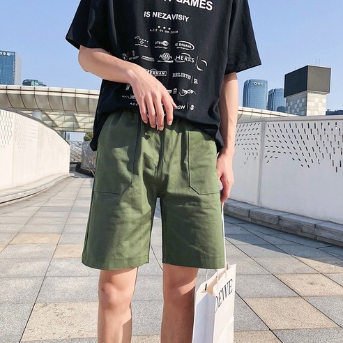 DFMEI 여름 홍콩 스타일 Workwear 반바지 남성 트렌디 루즈 스트레이트 트렌디 십대 단색 캐주얼 반바지