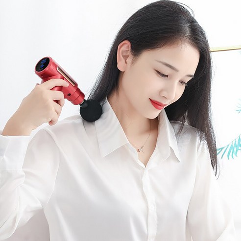 초경량 초강력 미니 전동마사지건 LCD터치스크린 4종헤드, 레드