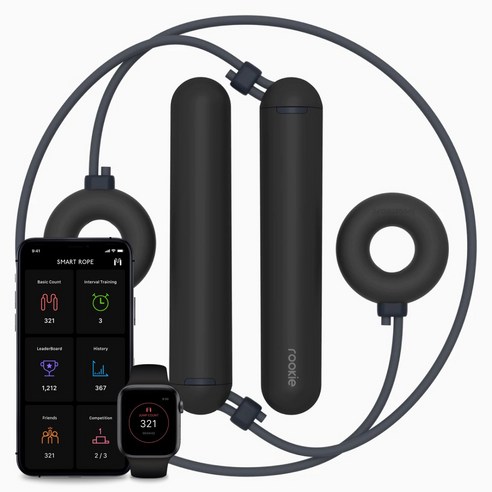 탱그램 iOS 앤드로이드 앱연동 줄없는 홈트 스마트 줄넘기 스마트로프 루키 X 도넛, X 도넛 블랙, 매트 블랙, 1개