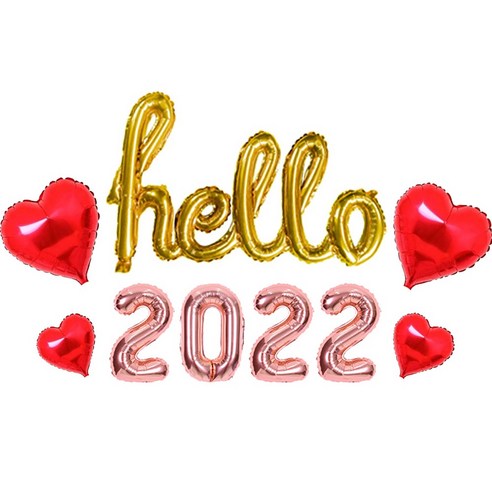 Hello 헬로 2022 세트 필기체 은박 풍선 연말 홈 파티 용품 크리스마스 소품, 선택6. Hello 골드+2022 로즈