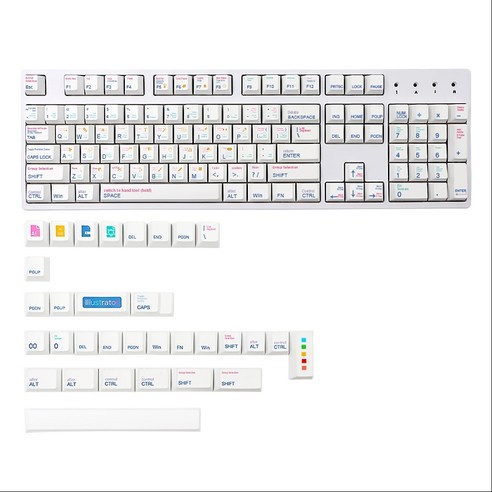 Monland 136 키 AI KeyCaps PBT 염료 Subb 체리 프로필 캡 1.75U 2U 시프트 GK61 64 84 Tkl87 98 104 MX 스위치 7U, 하얀