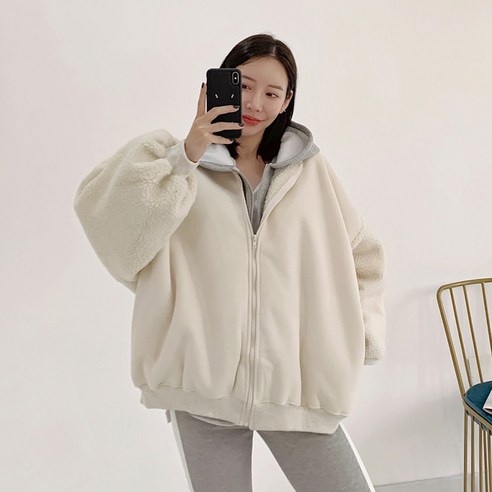 퍼니걸스 3685 뽀글이 박시핏 무스탕 집업 점퍼 여성의류