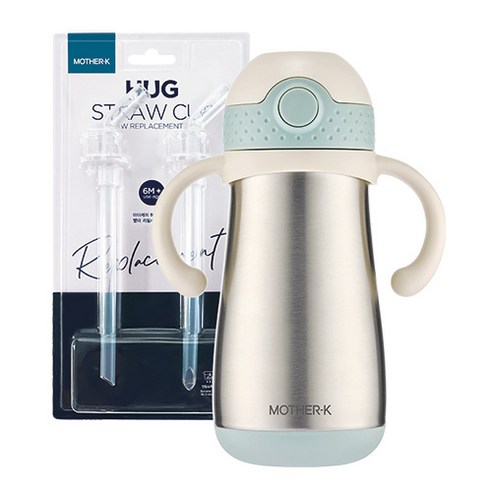 마더케이 허그 보온 빨대컵 350ml + 빨대 리필 2p, 민트, 1세트