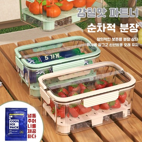 BB-4휴대용 편리한 얼음주머니 보존함 이중 레이어 대용량 냉장고 과일 채소 보존함 야외 소풍용 미니 냉장고