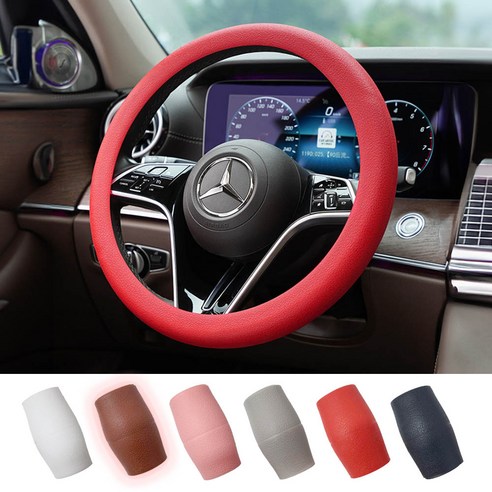 깔끔더하기 자동차 논슬립 실리콘 핸들커버 카바, 1개, 브라운