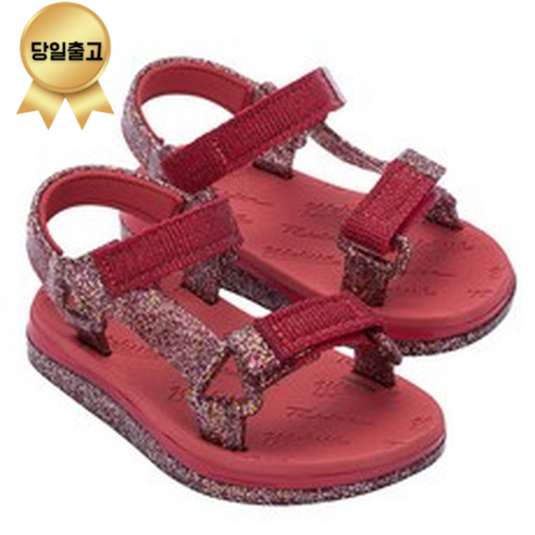 미니멜리사 유아용 파페트 라이더 샌들 33382, 190 RED + CLEAR GLITTER PINK