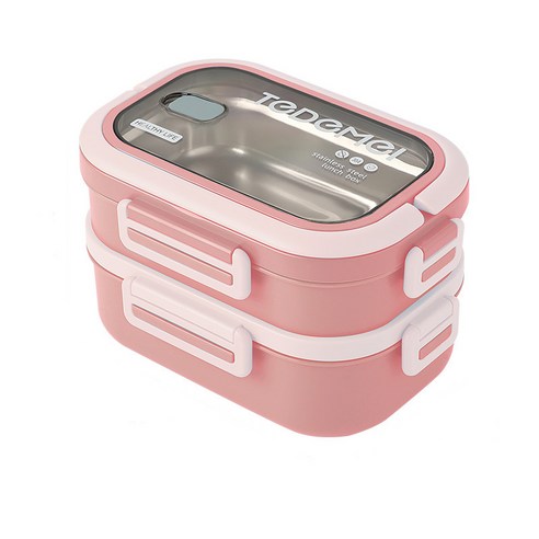 스텐 사각보온도시락 샐러드 일본도시락통 2단 3단, Pink, 1개