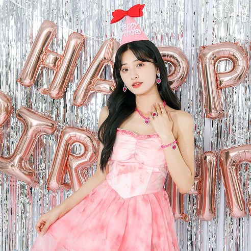 [피앤비유니티] 생일포토존 풍선세트 22종, 09)포토존세트-고깔쥬얼리풍선형-로즈골드