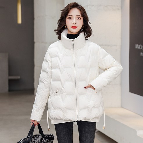 스탠드 칼라 방풍 자켓 여성 겨울 새로운 패션 기질 닫기 피팅 작은 따뜻한 화이트 오리 코트