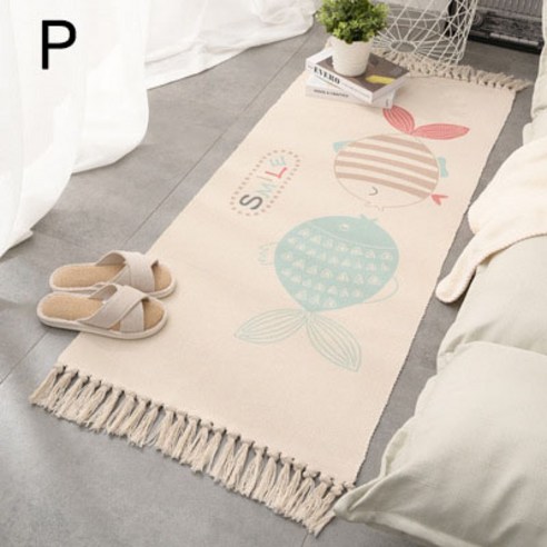 LONGNA 인테리어 빈티지 러그 카페트 60*90cm 침실 거실 매트 코튼 섬유 카펫, P