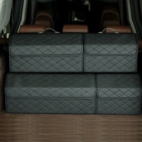 에어카 차량용 트렁크 스티치 다용도 정리함 수납함, 블랙+블랙