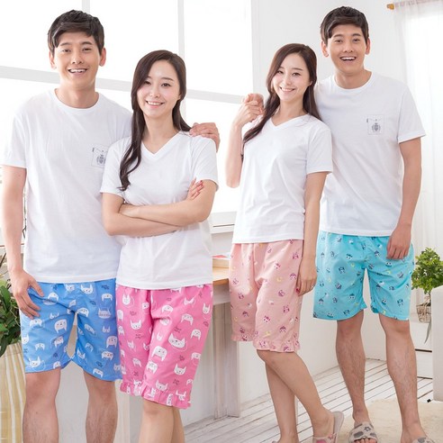 커플용 엠보 5부 파자마 4종세트