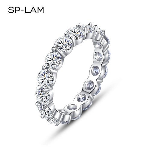 여성용 남성용 모이사나이트 목걸이 귀걸이 펜던트 모조 다이아몬드 여성을위한 4mm 라운드 d moissanite 웨딩 밴드 반지 925 스털링 실버 stackable 세련된 링 인공남자다이아몬드반지 Best Top5