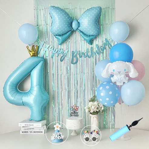 연지마켓 시나모롤 산리오 생일풍선 파티세트, 블루풀세트(블루숫자 4)