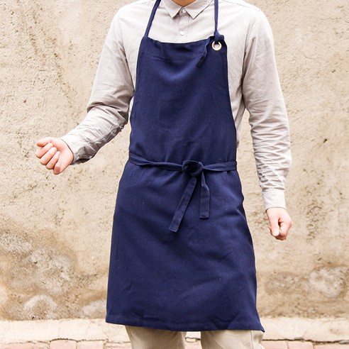 GU 앞치마 홈 주방 린넨 코트 요리 베이킹 케이크 우유 차 숍 남자 작업복 귀여운 일본식 여성 맞춤형, 다크 블루