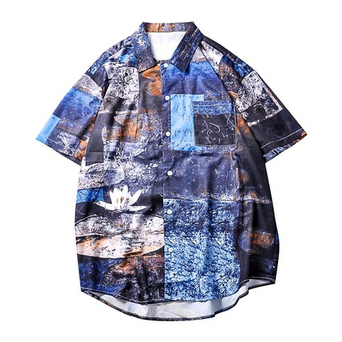 DFMEI 하와이안 썸머 프린트 비치 바캉스 투어 셔츠 캐주얼 플라워 셔츠