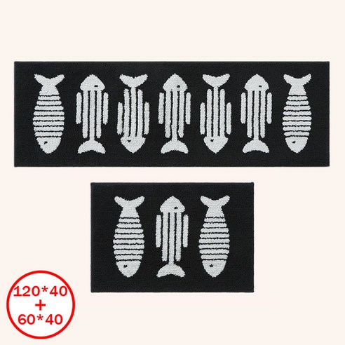 롱파일 주방매트 40x60cm+40x120cm 비보뉴, 블랙