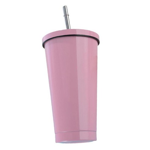 17oz/500ml 컵(빨대 및 뚜껑 포함) 스테인리스 스틸 컵 진공 절연 이중벽 커피잔 병 물, 핑크, {"사이즈":"높이: 188mm"}, {"수건소재":"스테인레스 스틸"}