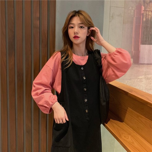 KORELAN 데님 서스펜더 스커트 여성 봄과 가을 새로운 대학 스타일 드레스 작은 느슨한 나이 감소 롱 스커트